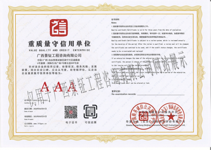 重质量守信用单位