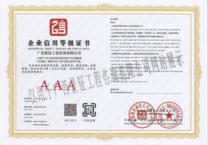 企业信用等级证书